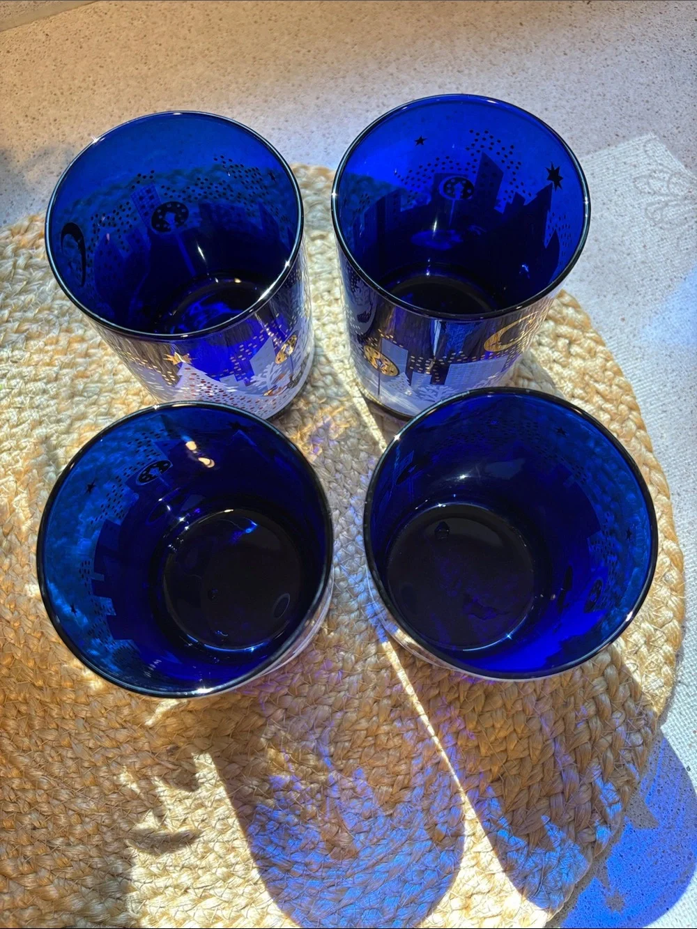 (4) Vintage Cobalt Blue Noritake 'Twas The Night Before Christmas Glasses